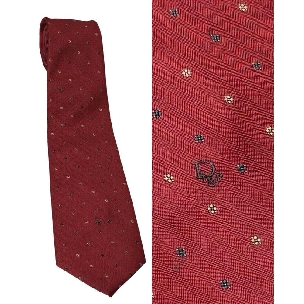 Vtg Christian Dior Mens Necktie Classic Pattern Red Preppy Designer Luxury